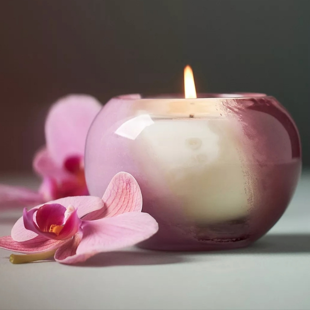 Anthropologie Pink Glass Candle Holder